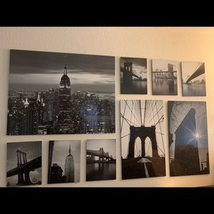 9 pc wall decor city scapes black and white